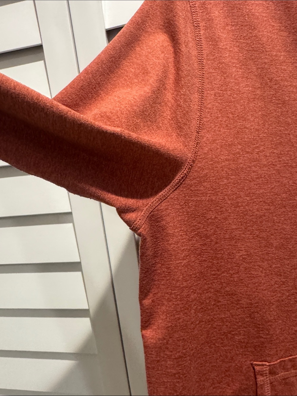 Vuori Halo Performance Zip Hoodie in Rust Orange, soft fabric. No fabric tag. - Picture 5 of 10